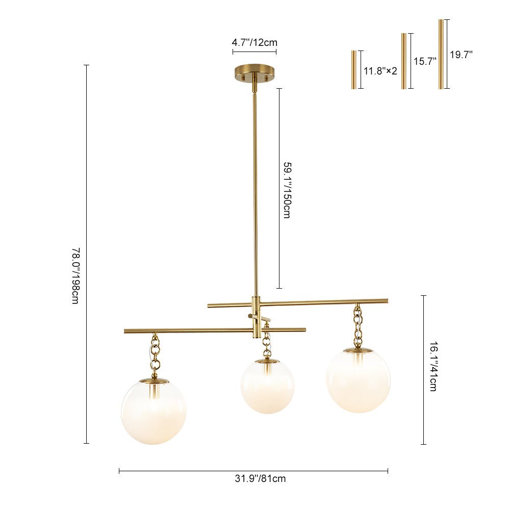 3-light Adjustable Gradual White Glass Globe Sputnik Chandelier