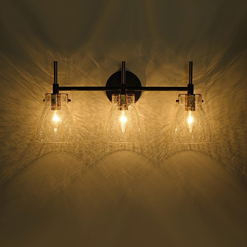 3-Light Black Brass Bell Glass Shade Vanity Wall Lamp
