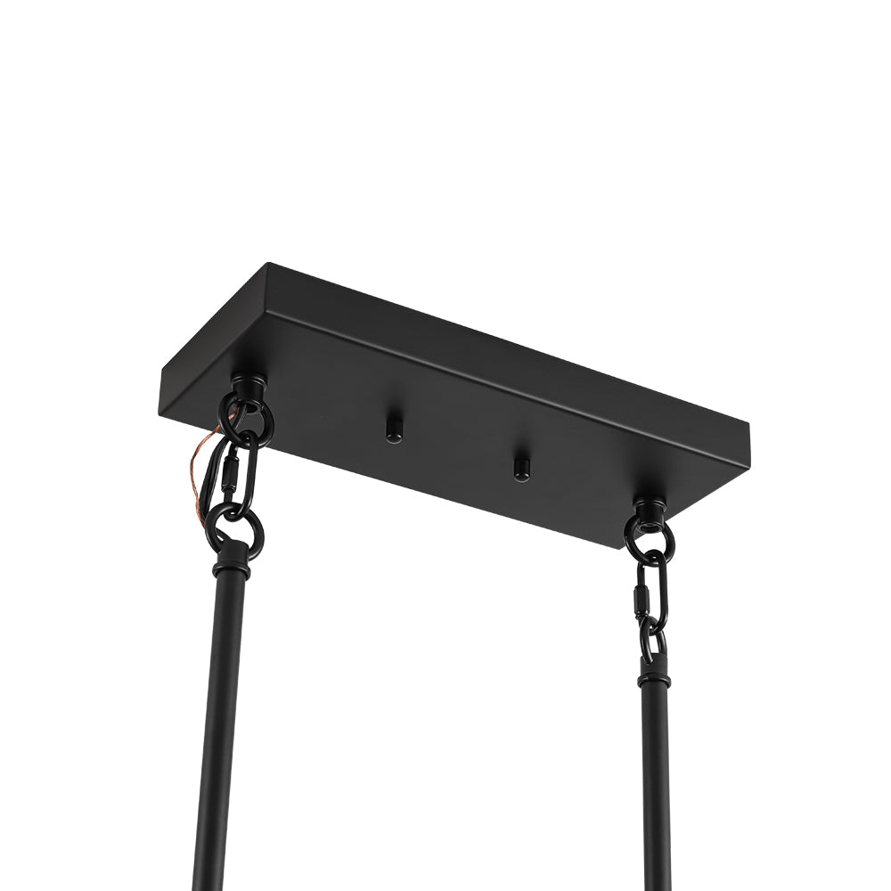 3-Light Black Brass Rectangle Cage Island Chandelier