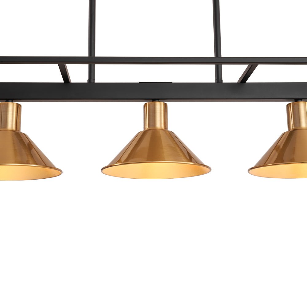 3-Light Black Brass Rectangle Cage Island Chandelier