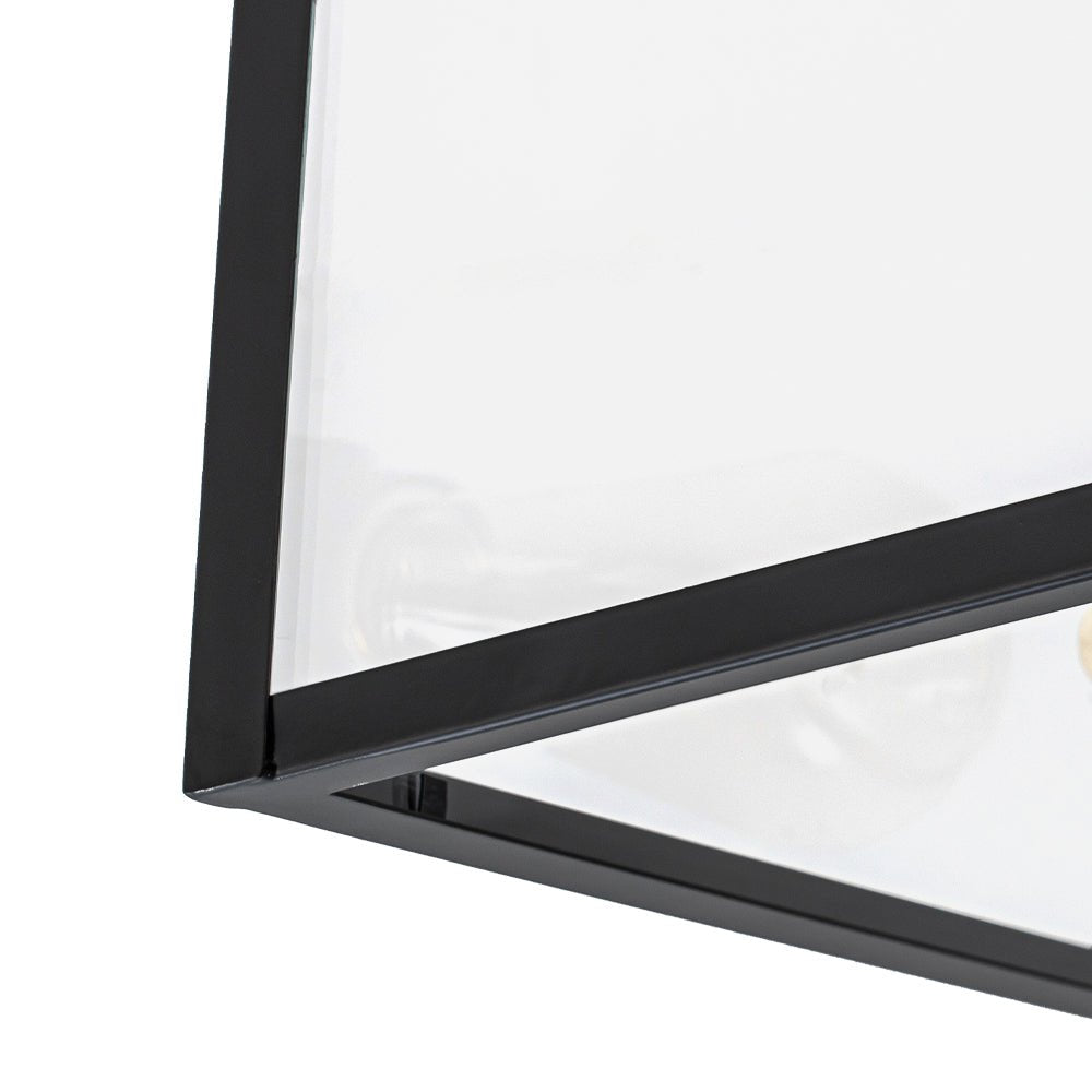 3-Light Black Square Box Clear Glass Cage Ceiling Light