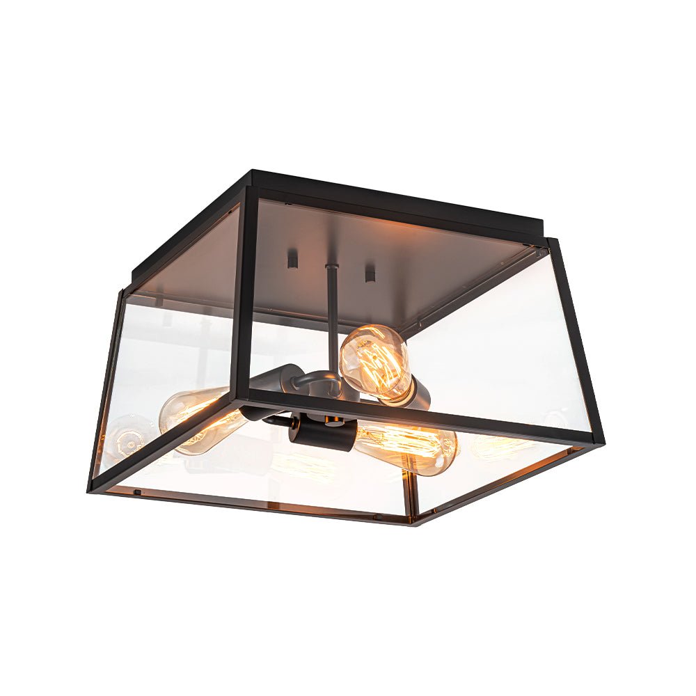 3-Light Black Square Box Clear Glass Cage Ceiling Light