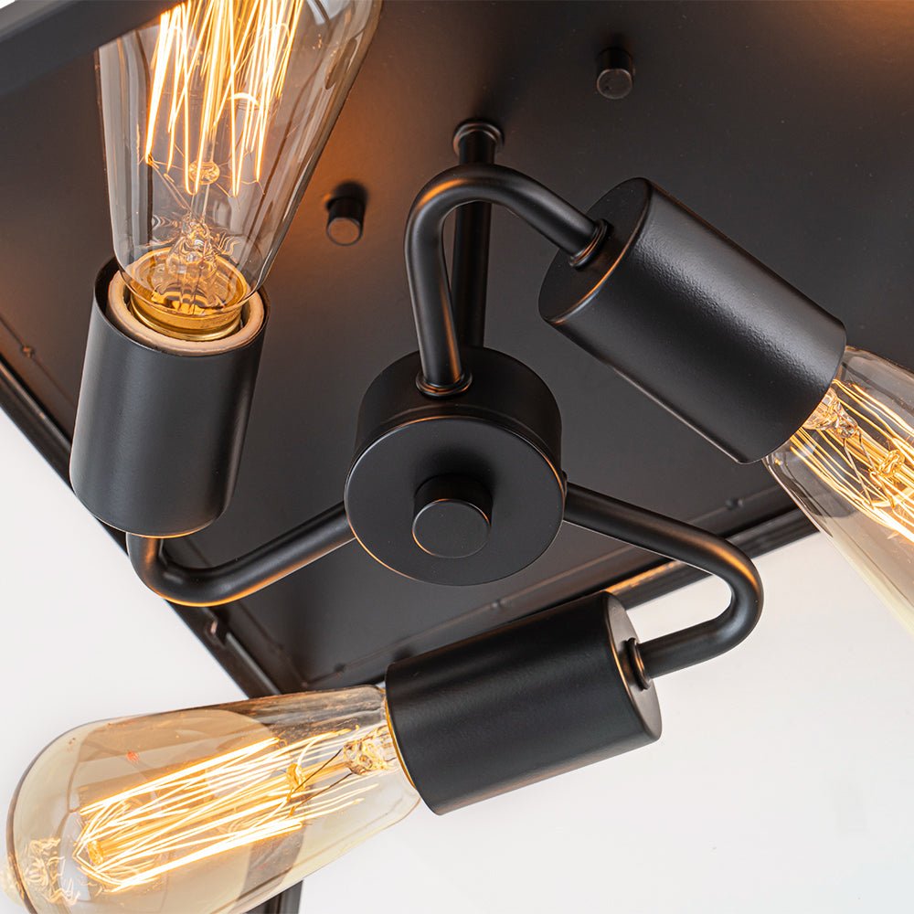 3-Light Black Square Box Clear Glass Cage Ceiling Light