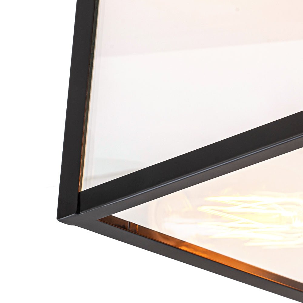 3-Light Black Square Box Clear Glass Cage Ceiling Light