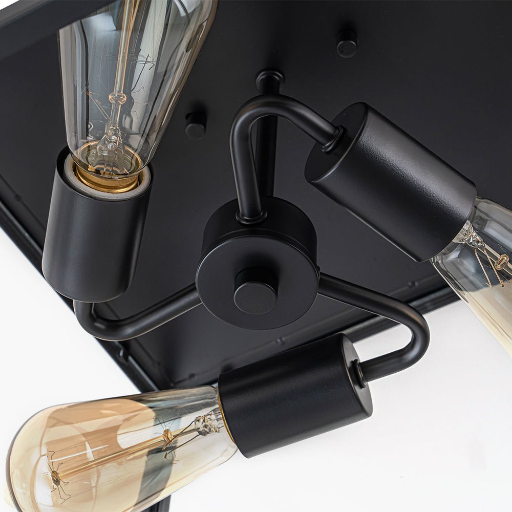 3-Light Black Square Box Clear Glass Cage Ceiling Light