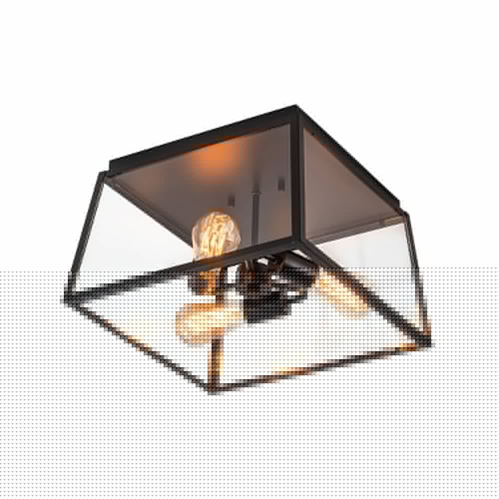 3-Light Black Square Box Clear Glass Cage Ceiling Light