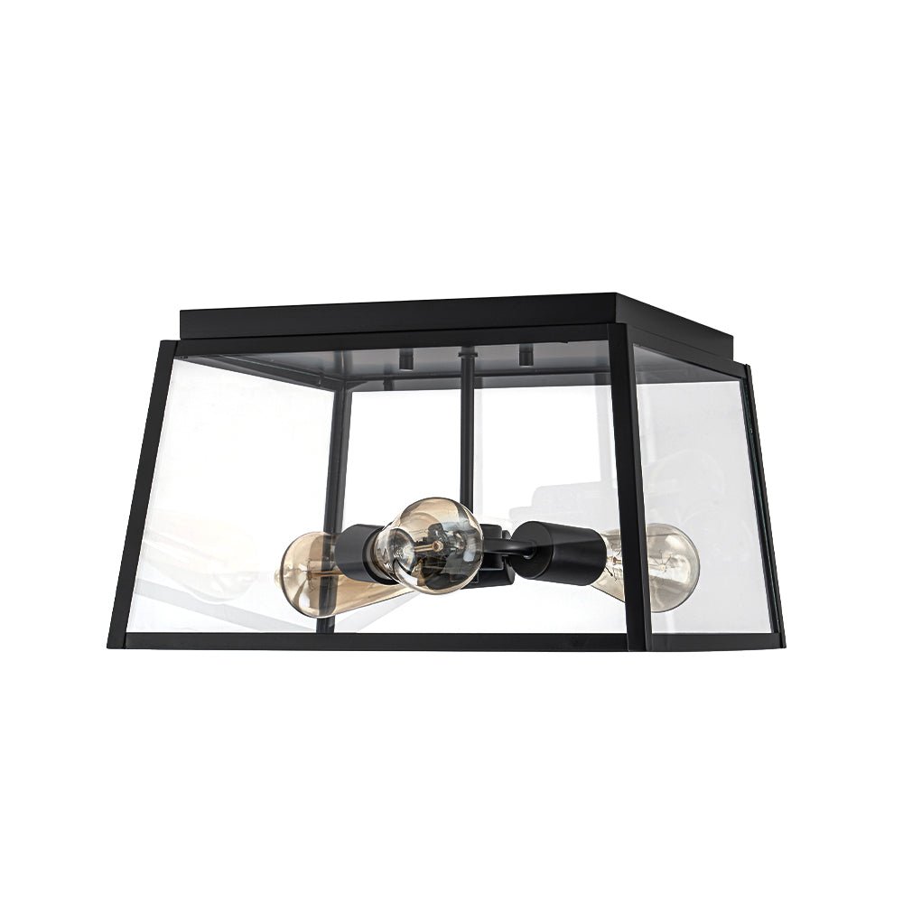 3-Light Black Square Box Clear Glass Cage Ceiling Light