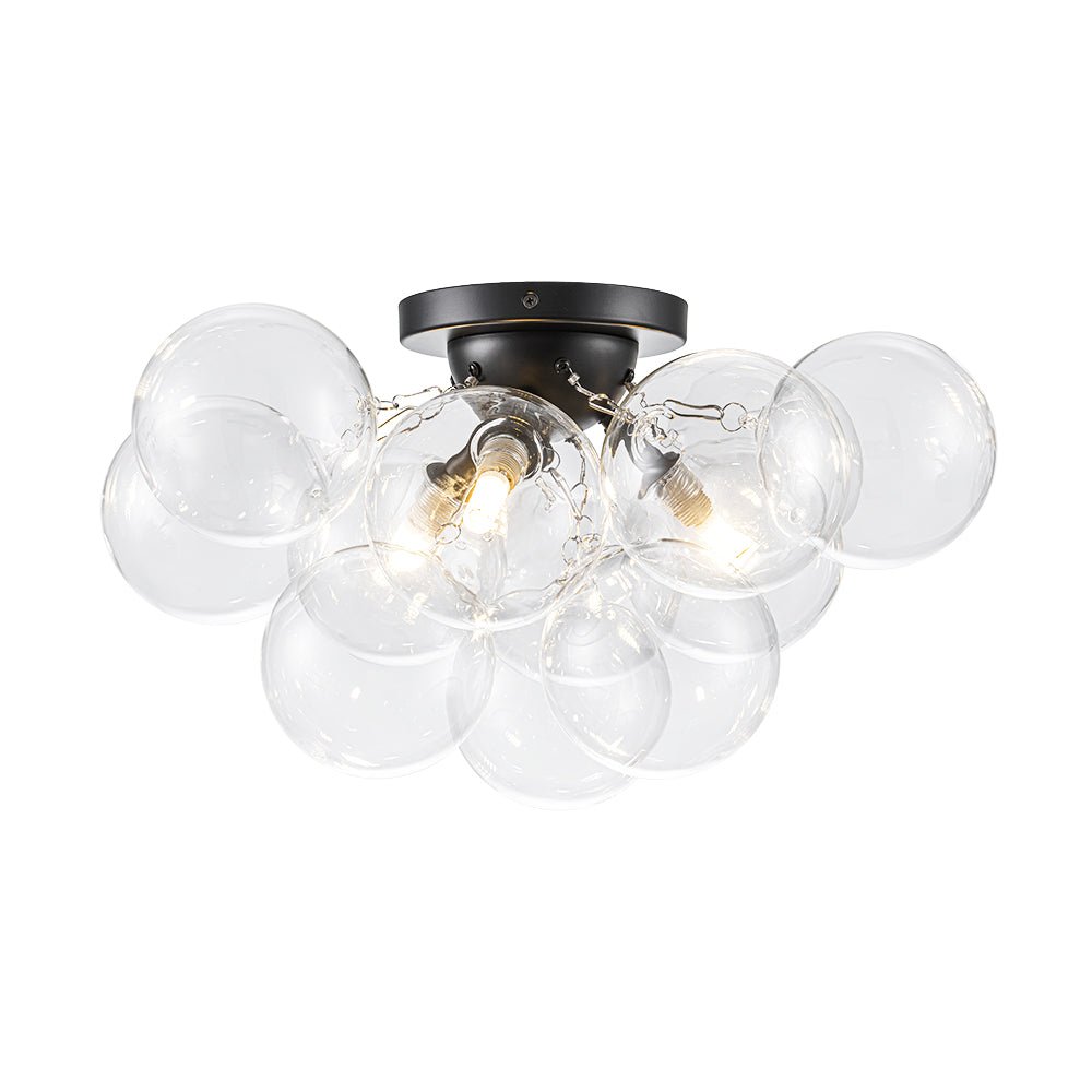 3-Light Brass Cluster Clear Glass Globe Bubble Ceiling Light