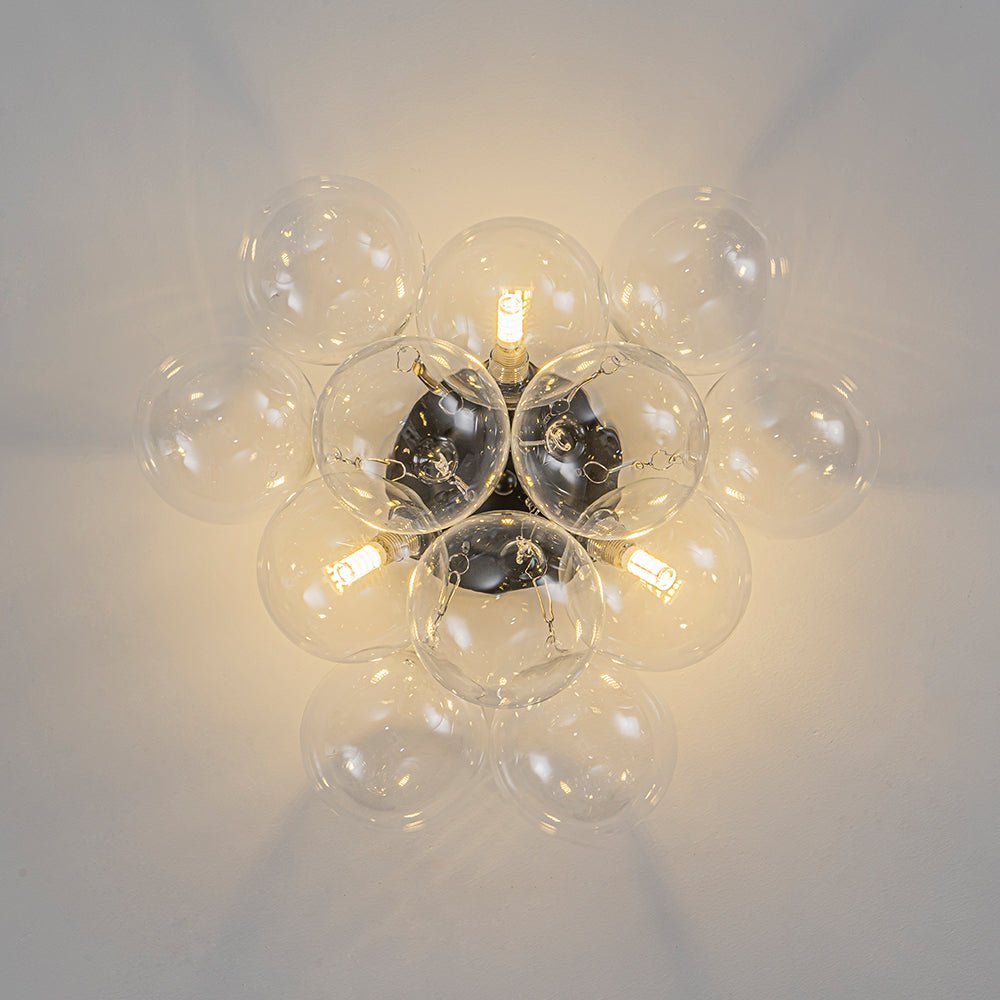 3-Light Brass Cluster Clear Glass Globe Bubble Ceiling Light