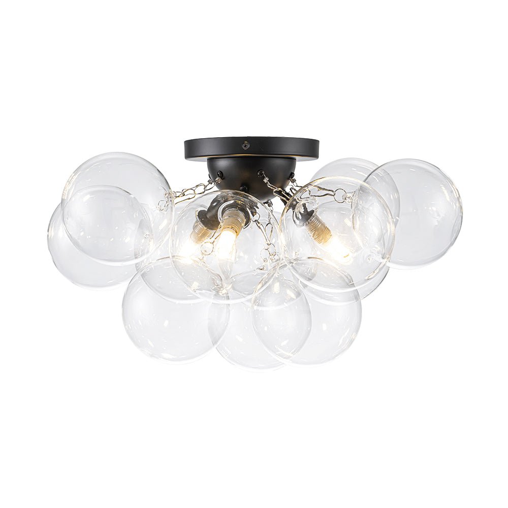 3-Light Brass Cluster Clear Glass Globe Bubble Ceiling Light