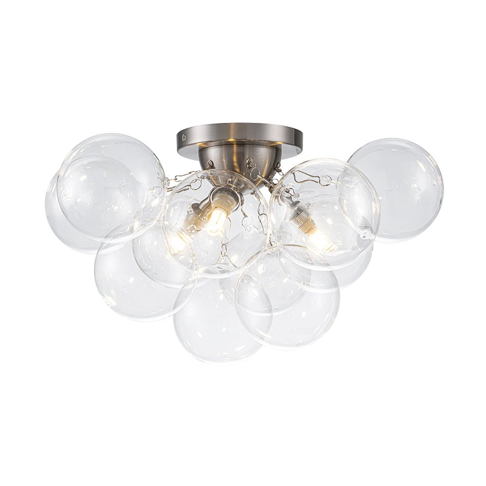 3-Light Brass Cluster Clear Glass Globe Bubble Ceiling Light