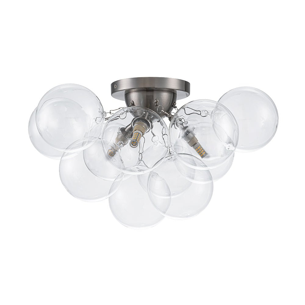 3-Light Brass Cluster Clear Glass Globe Bubble Ceiling Light