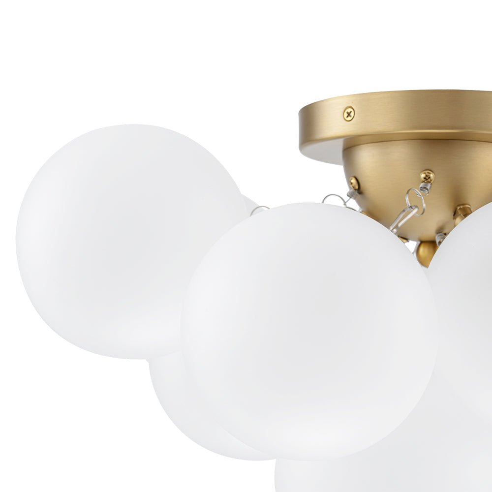 3-Light Brass Cluster Frosted Glass Globe Bubble Ceiling Light