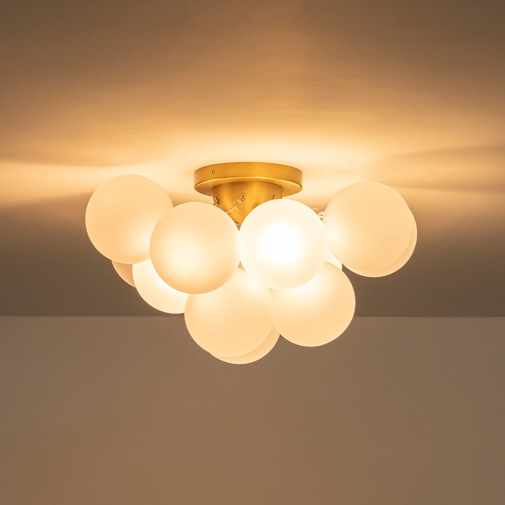 3-Light Brass Cluster Frosted Glass Globe Bubble Ceiling Light