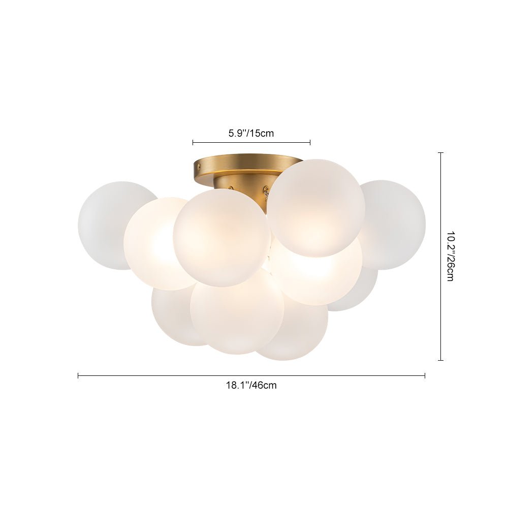 3-Light Brass Cluster Frosted Glass Globe Bubble Ceiling Light