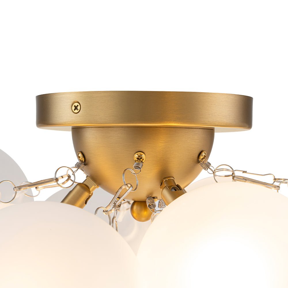 3-Light Brass Cluster Frosted Glass Globe Bubble Ceiling Light