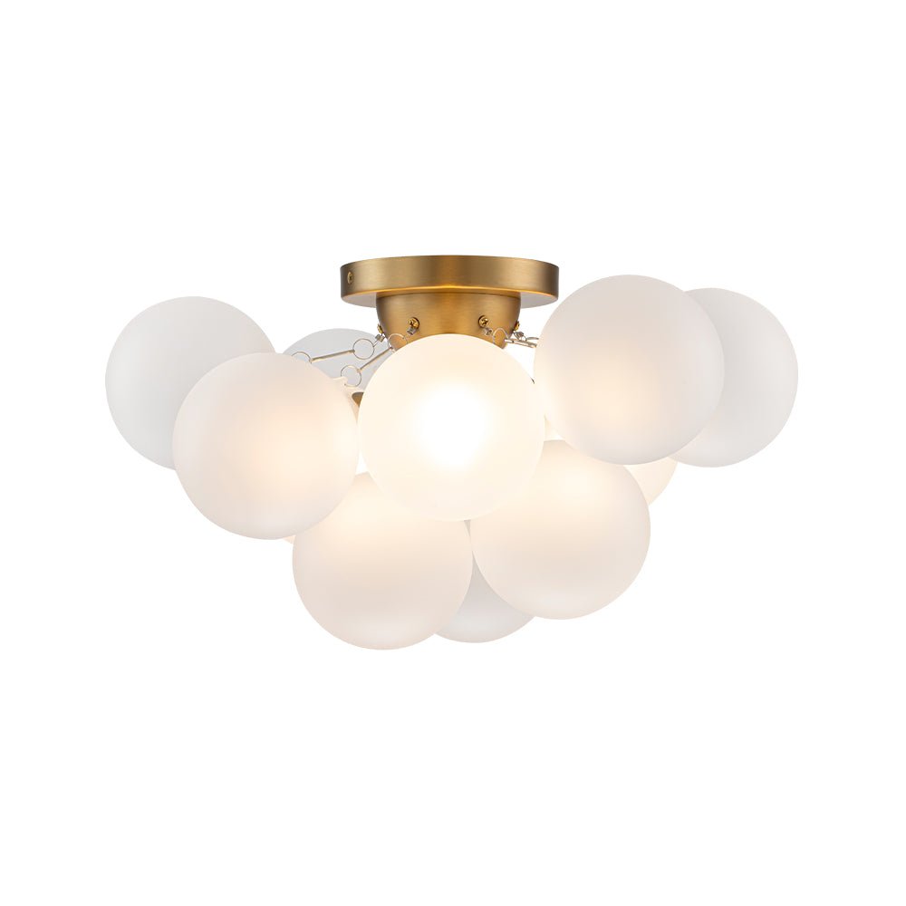 3-Light Brass Cluster Frosted Glass Globe Bubble Ceiling Light