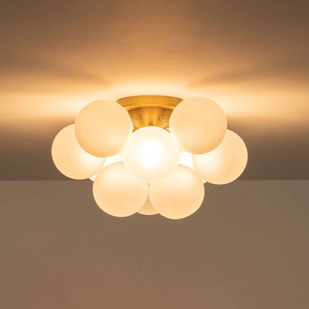 3-Light Brass Cluster Frosted Glass Globe Bubble Ceiling Light