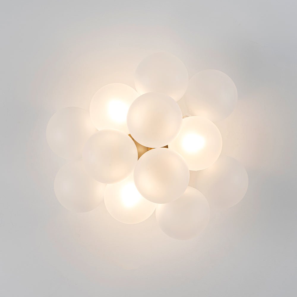 3-Light Brass Cluster Frosted Glass Globe Bubble Ceiling Light