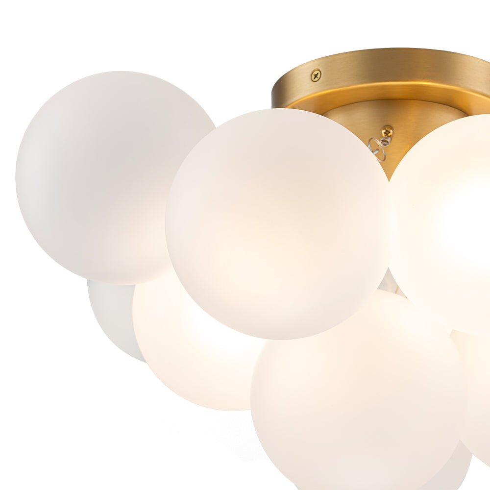 3-Light Brass Cluster Frosted Glass Globe Bubble Ceiling Light