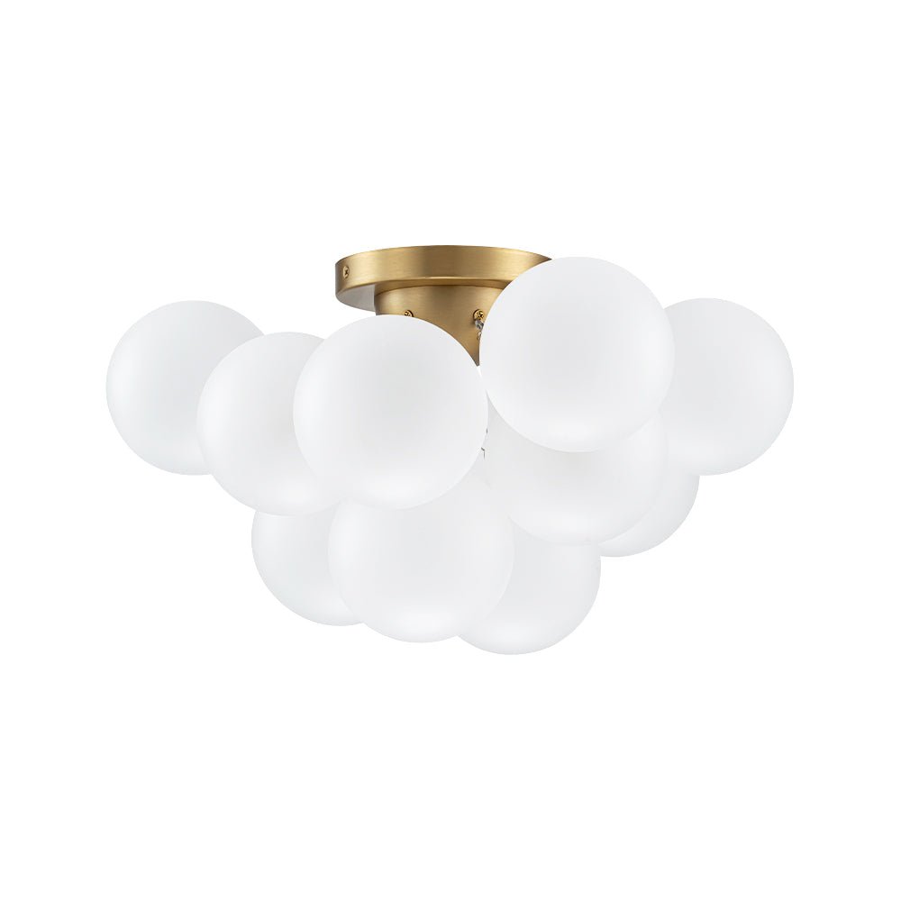 3-Light Brass Cluster Frosted Glass Globe Bubble Ceiling Light