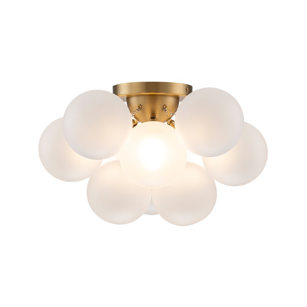 3-Light Brass Cluster Frosted Glass Globe Bubble Ceiling Light