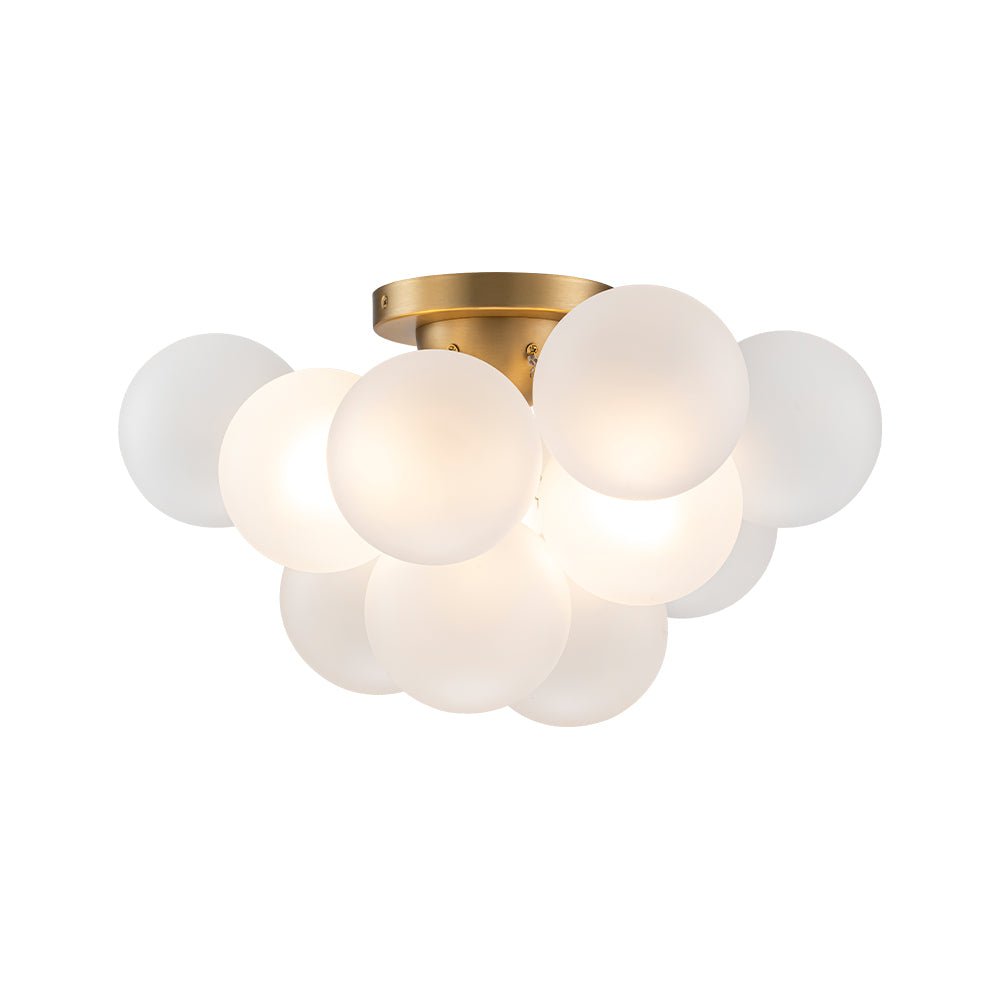 3-Light Brass Cluster Frosted Glass Globe Bubble Ceiling Light