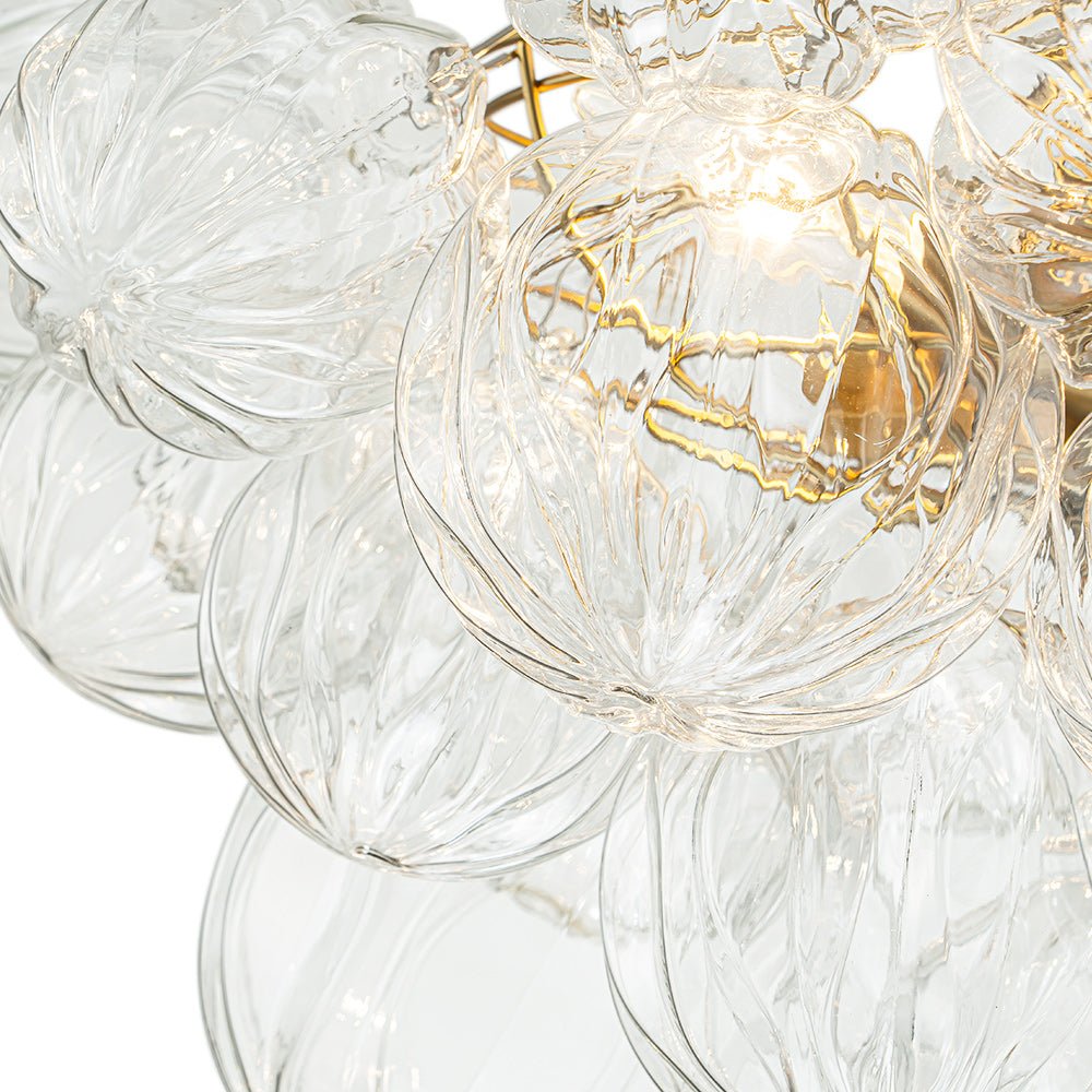 3-Light Brass Sculpture Glass Globe Bubble Semi Flush Chandelier