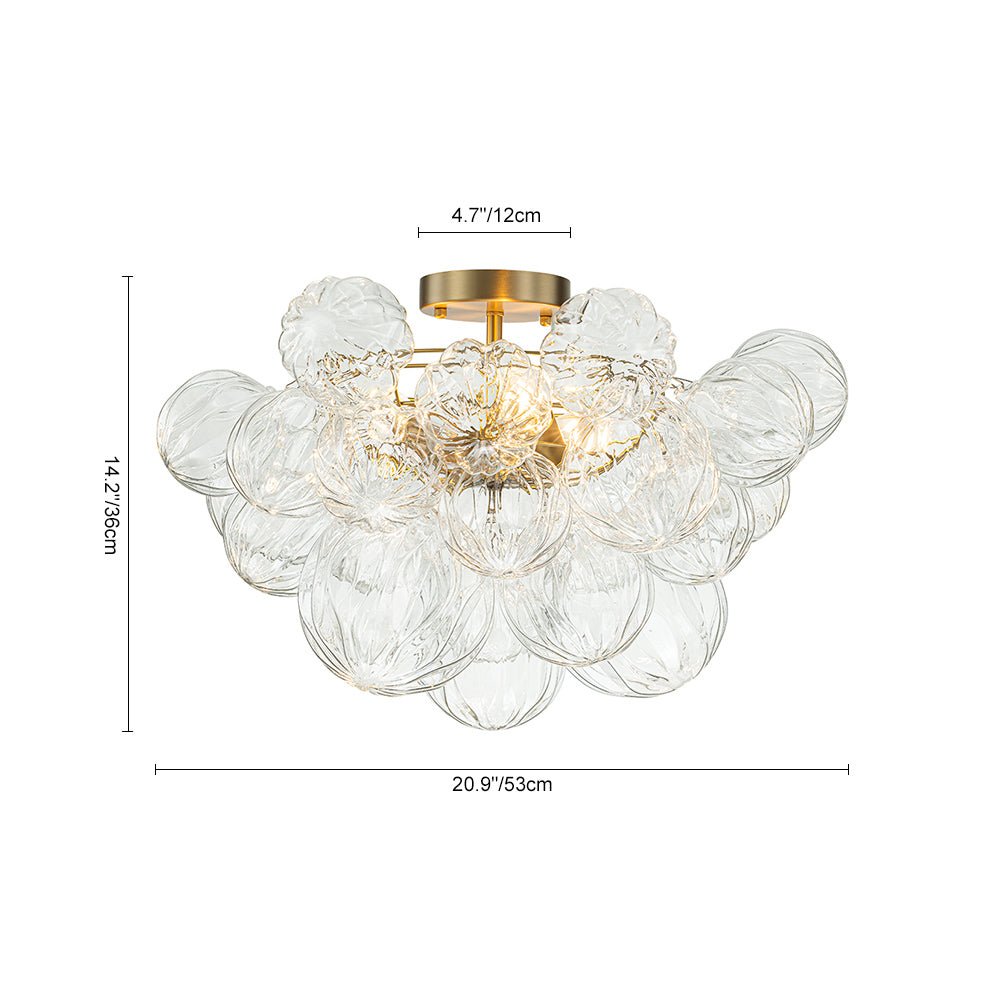 3-Light Brass Sculpture Glass Globe Bubble Semi Flush Chandelier