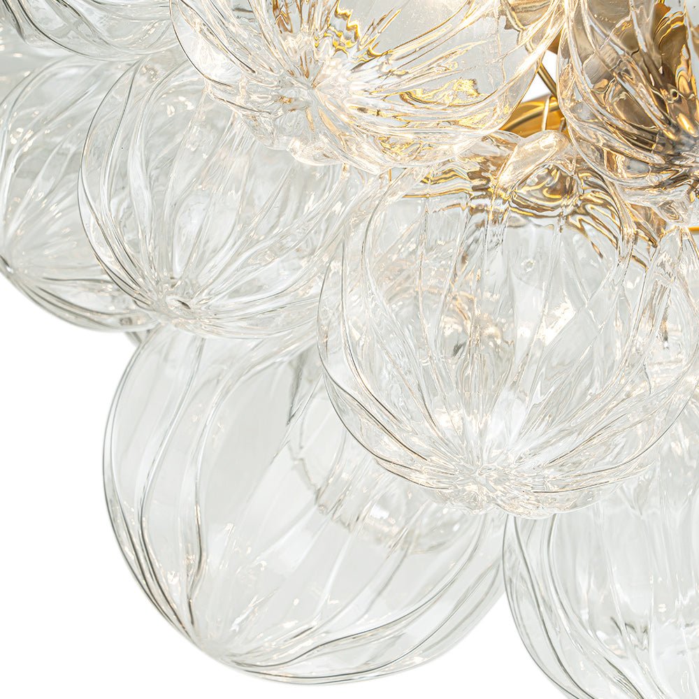 3-Light Brass Sculpture Glass Globe Bubble Semi Flush Chandelier