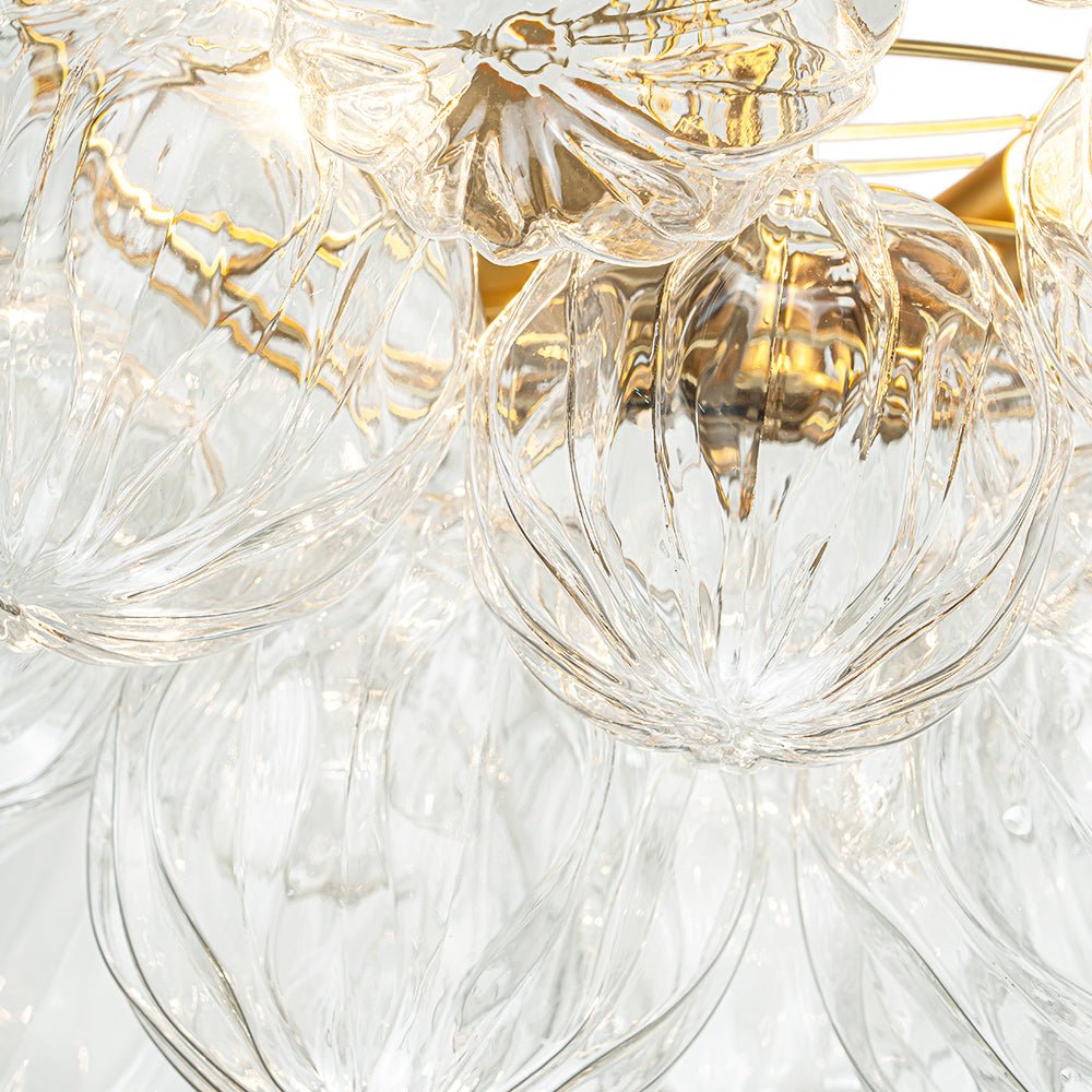 3-Light Brass Sculpture Glass Globe Bubble Semi Flush Chandelier