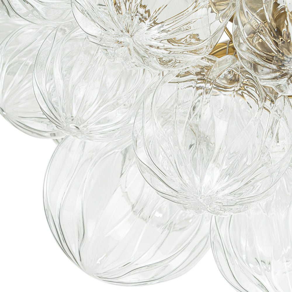 3-Light Brass Sculpture Glass Globe Bubble Semi Flush Chandelier