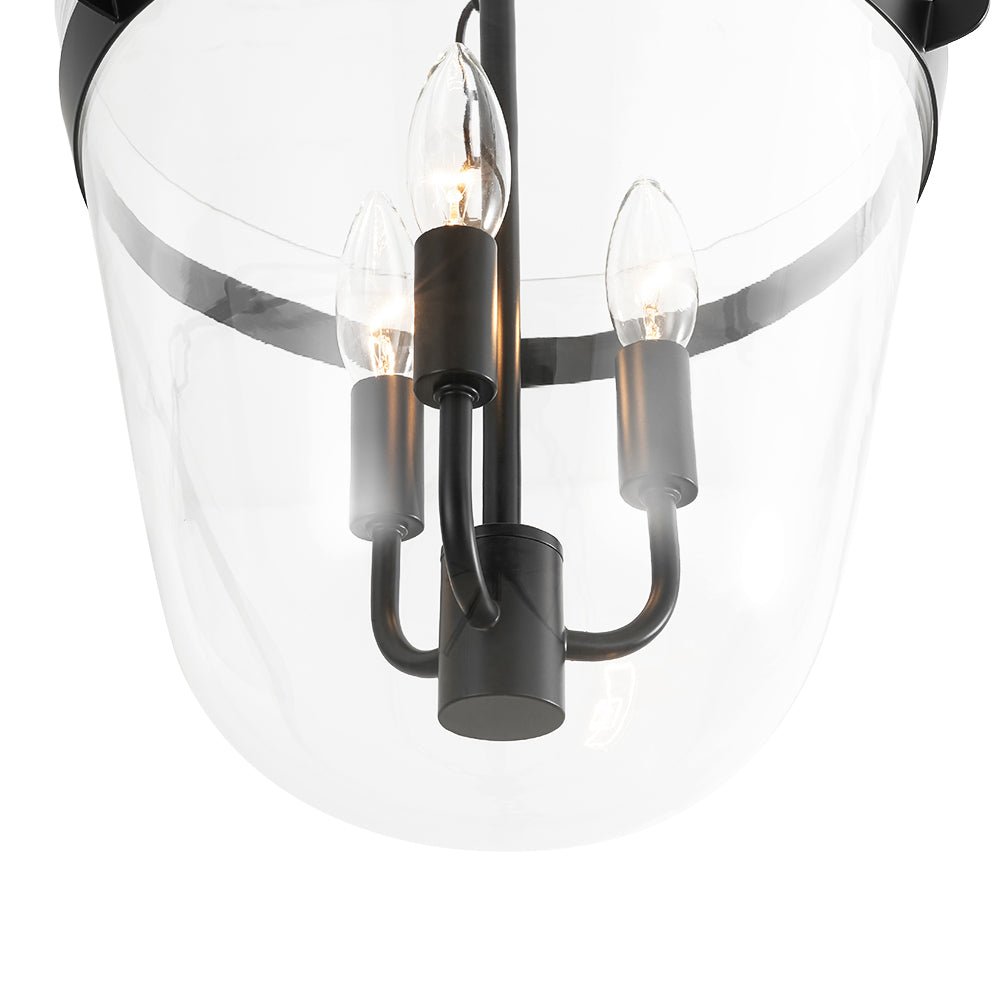 3-Light Clear Glass Bell Jar Lantern Pendant / Semi Flush
