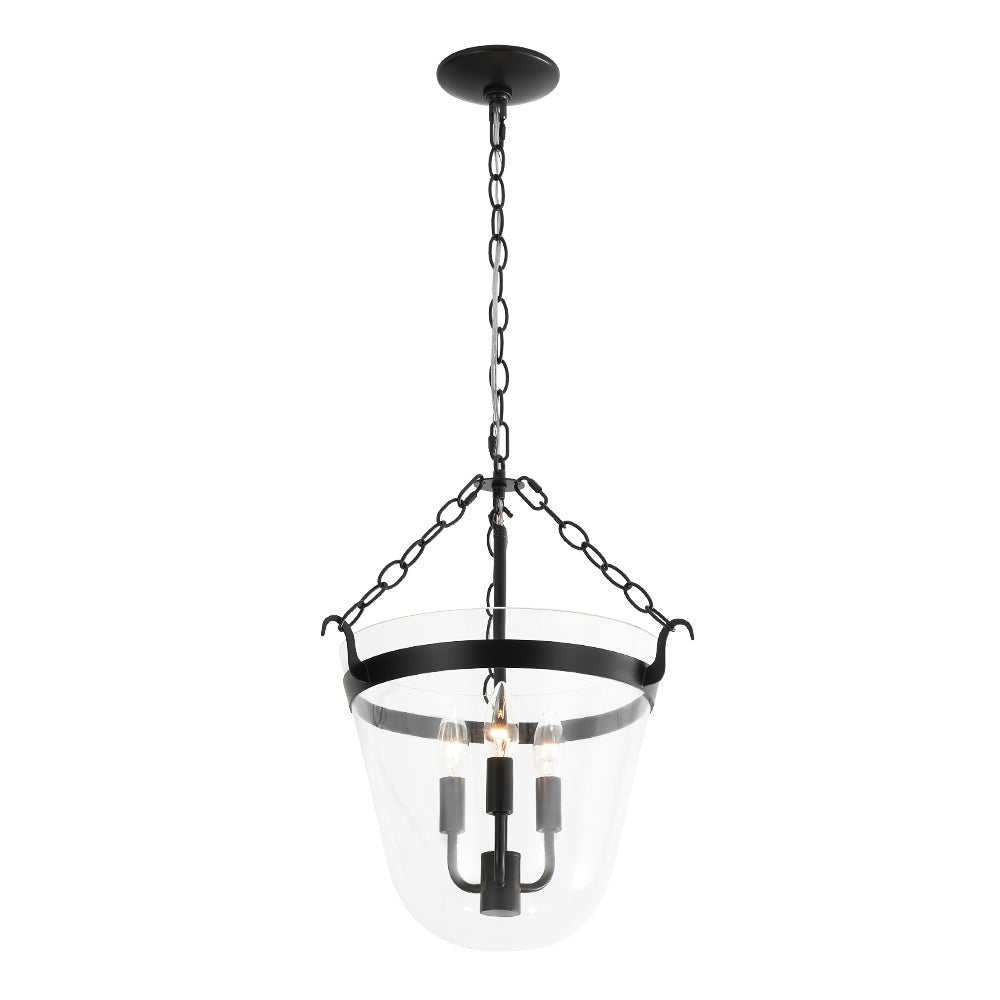 3-Light Clear Glass Bell Jar Lantern Pendant / Semi Flush