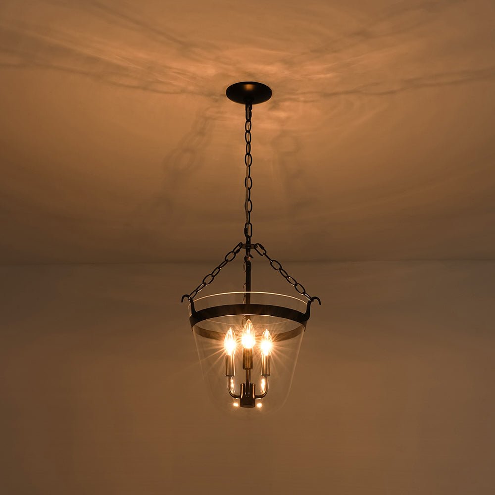 3-Light Clear Glass Bell Jar Lantern Pendant / Semi Flush