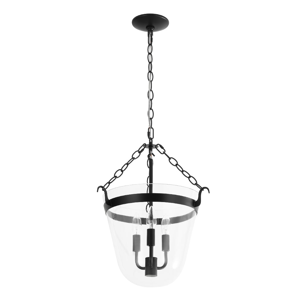 3-Light Clear Glass Bell Jar Lantern Pendant / Semi Flush