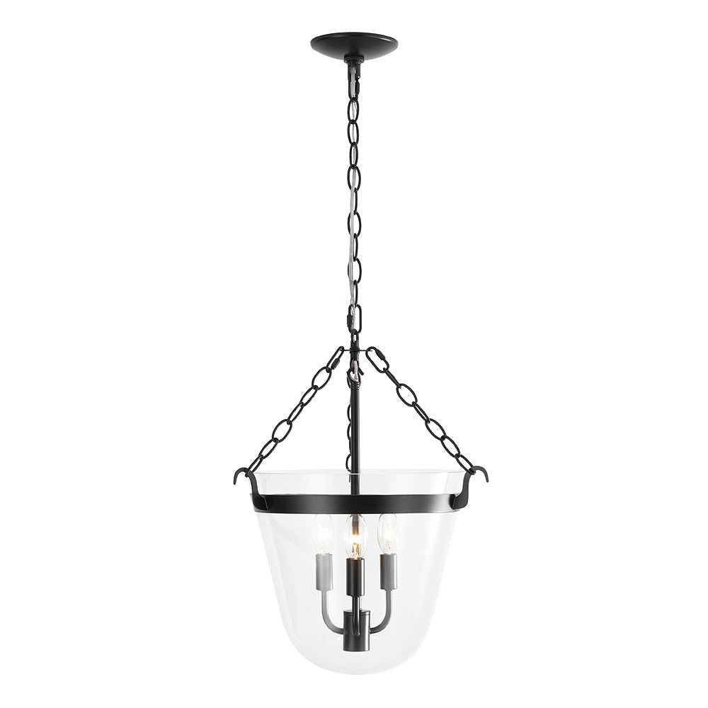 3-Light Clear Glass Bell Jar Lantern Pendant / Semi Flush