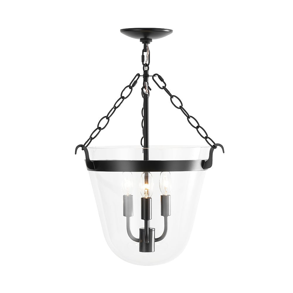 3-Light Clear Glass Bell Jar Lantern Pendant / Semi Flush