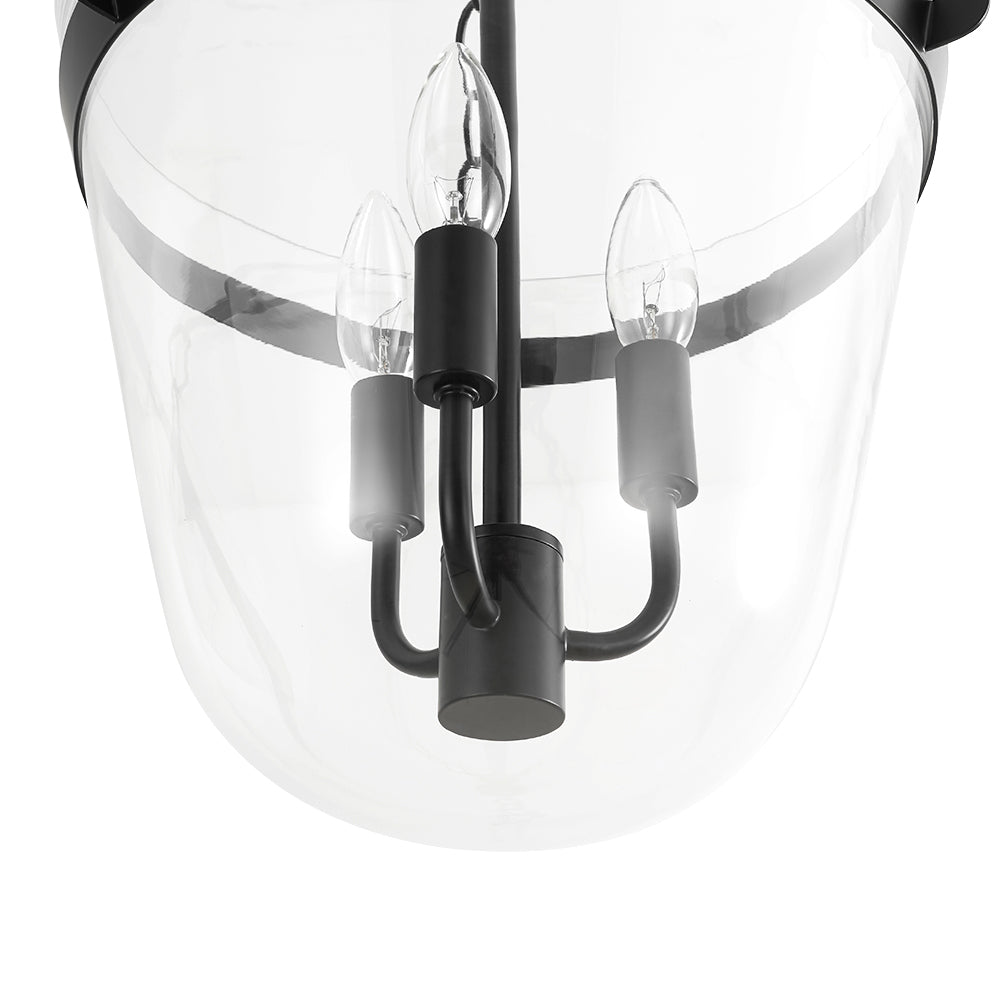 3-Light Clear Glass Bell Jar Lantern Pendant / Semi Flush