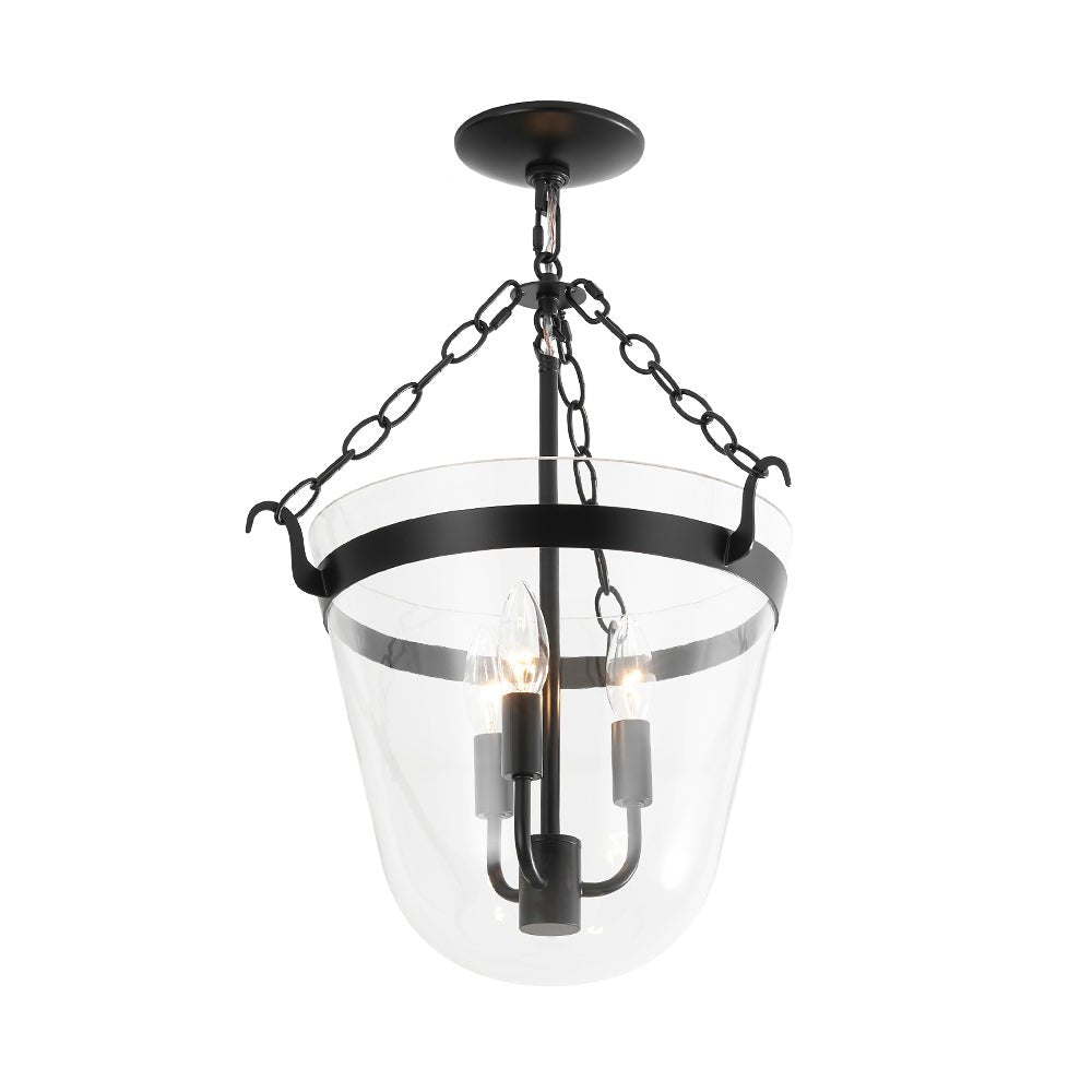 3-Light Clear Glass Bell Jar Lantern Pendant / Semi Flush