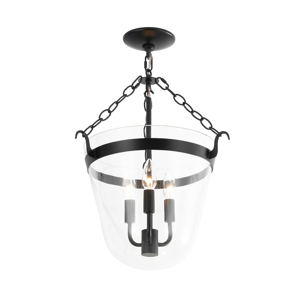 3-Light Clear Glass Bell Jar Lantern Pendant / Semi Flush
