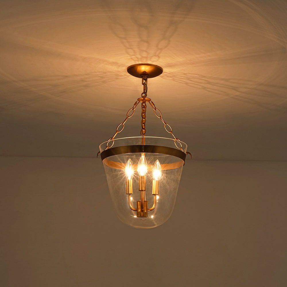3-Light Clear Glass Bell Jar Lantern Pendant / Semi Flush