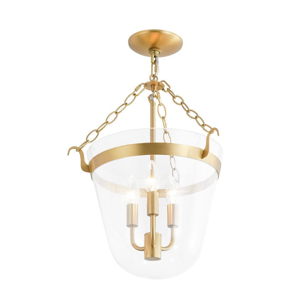 3-Light Clear Glass Bell Jar Lantern Pendant / Semi Flush