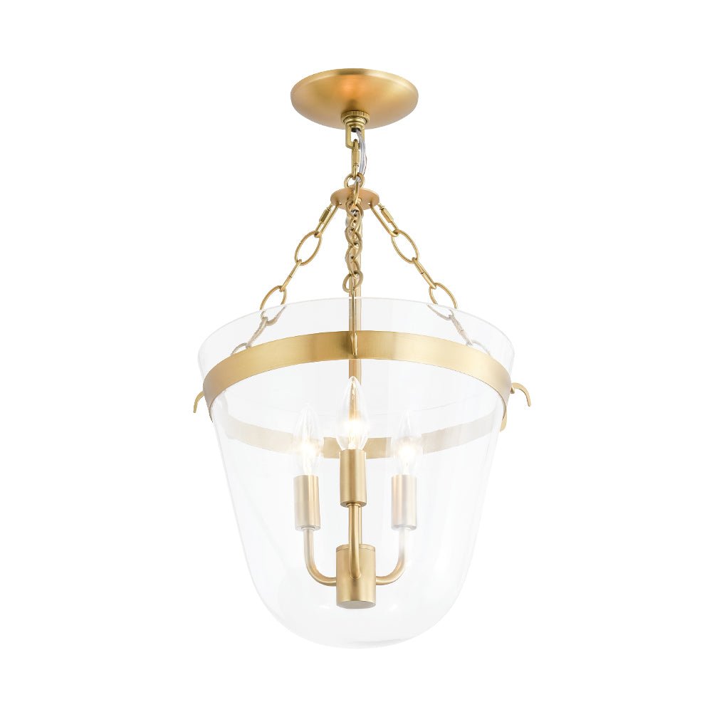 3-Light Clear Glass Bell Jar Lantern Pendant / Semi Flush