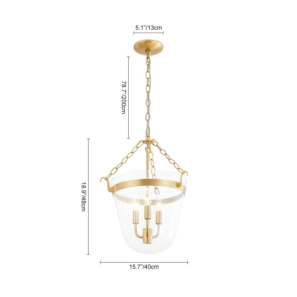 3-Light Clear Glass Bell Jar Lantern Pendant / Semi Flush