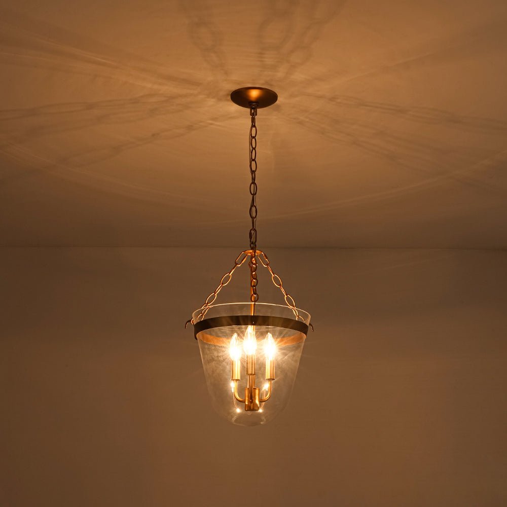 3-Light Clear Glass Bell Jar Lantern Pendant / Semi Flush
