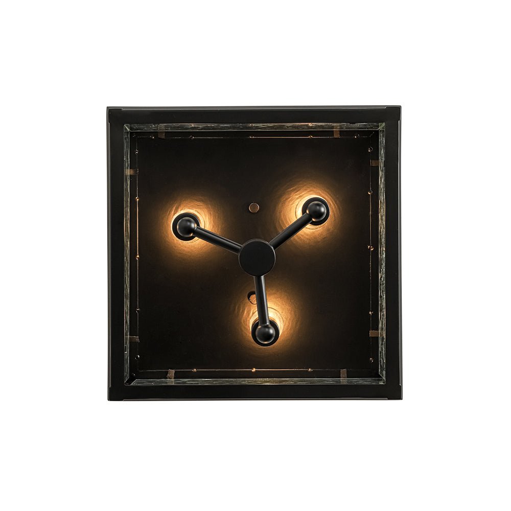 3-Light Clear Seeded Glass Black Square Cage Ceiling Light