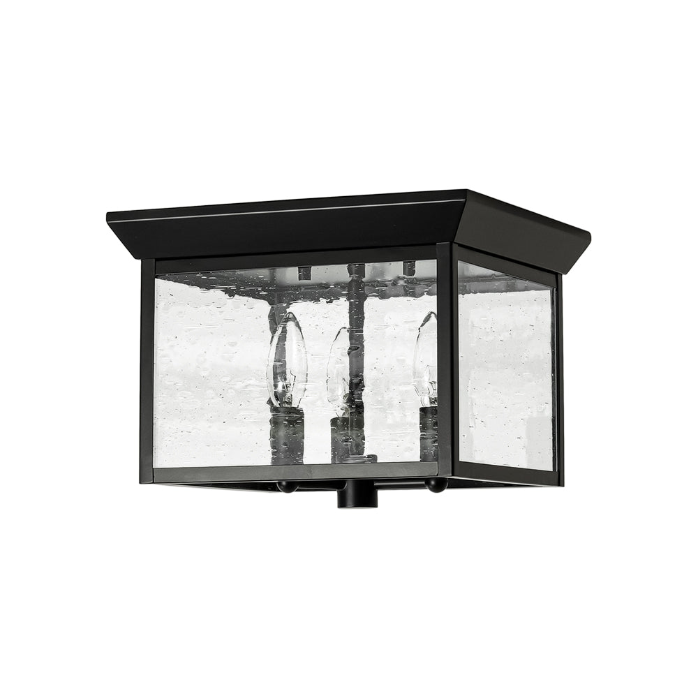 3-Light Clear Seeded Glass Black Square Cage Ceiling Light