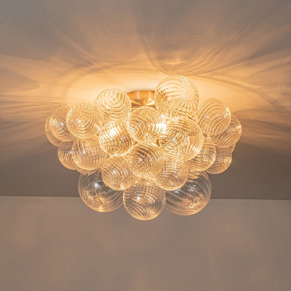 3-Light Cluster Ribbed Glass Bubble Semi Flush Chandelier