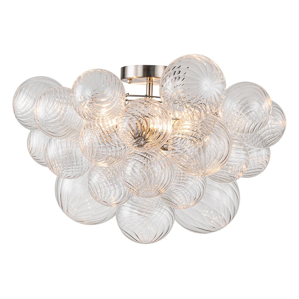 3-Light Cluster Ribbed Glass Bubble Semi Flush Chandelier
